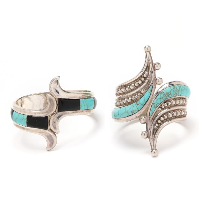 two-silver-and-turquoise-cuff-bracelets-mexico