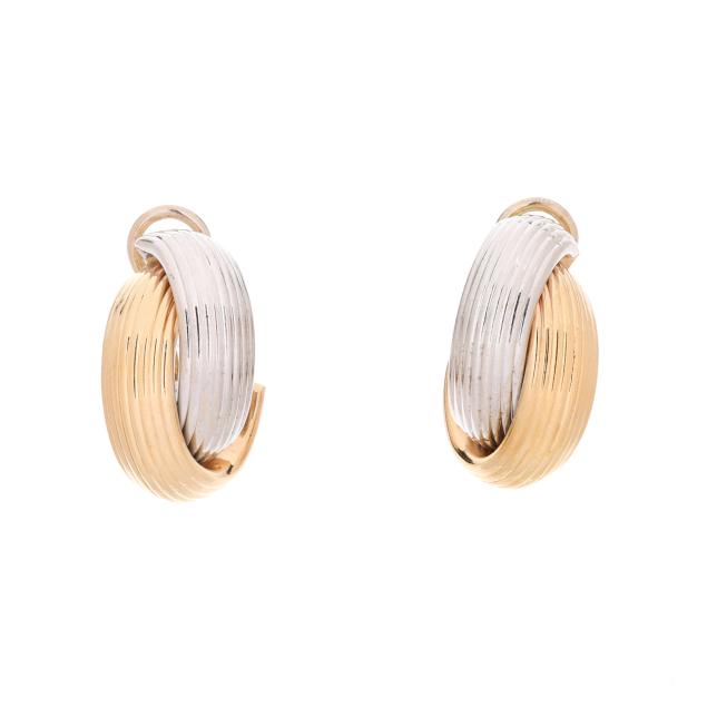 bi-color-gold-crossover-motif-hoop-earrings