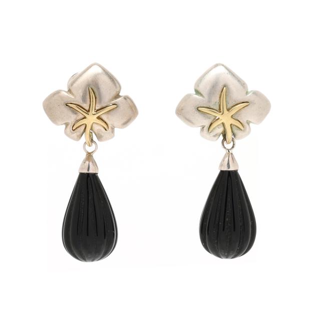 silver-gold-and-black-onyx-drop-earrings-tiffany-co