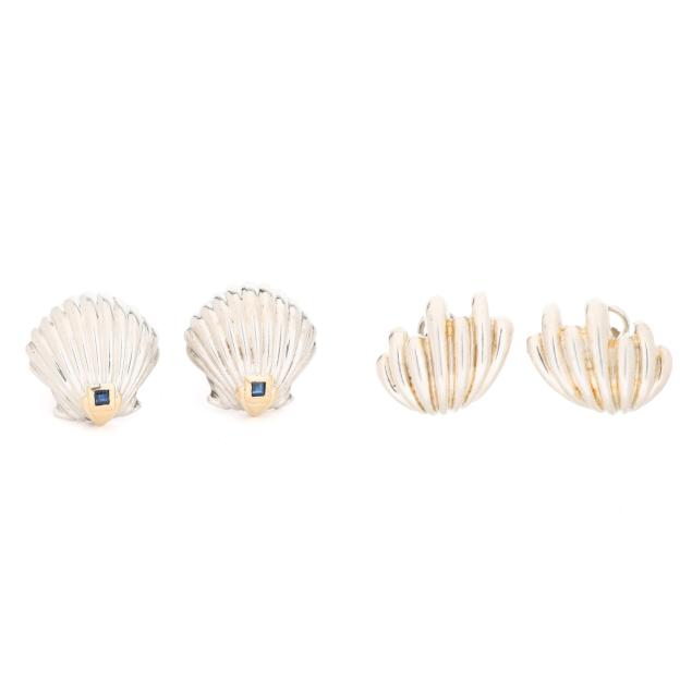 two-pairs-of-silver-shell-motif-earrings-tiffany-co