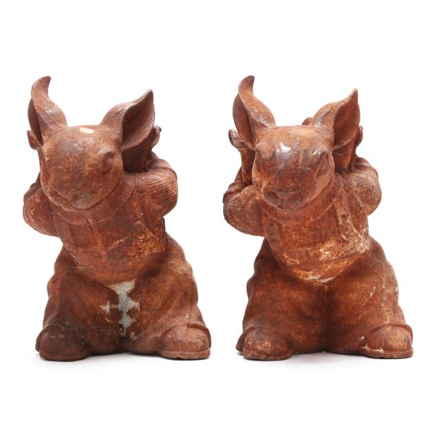 pair-of-cast-iron-bunny-garden-planters