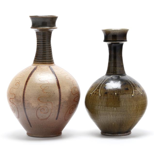 mark-hewitt-nc-b-1955-two-tall-slip-decorated-pottery-vases