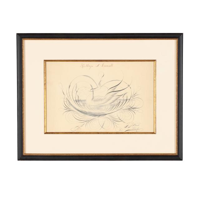 kathryn-a-scannell-framed-penwork-calligraphy-swan