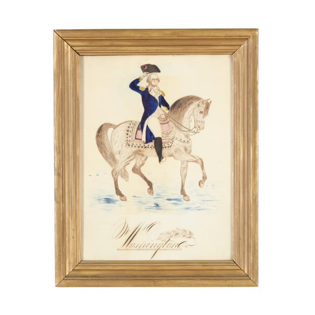 antique-american-penwork-of-george-washington-on-horseback