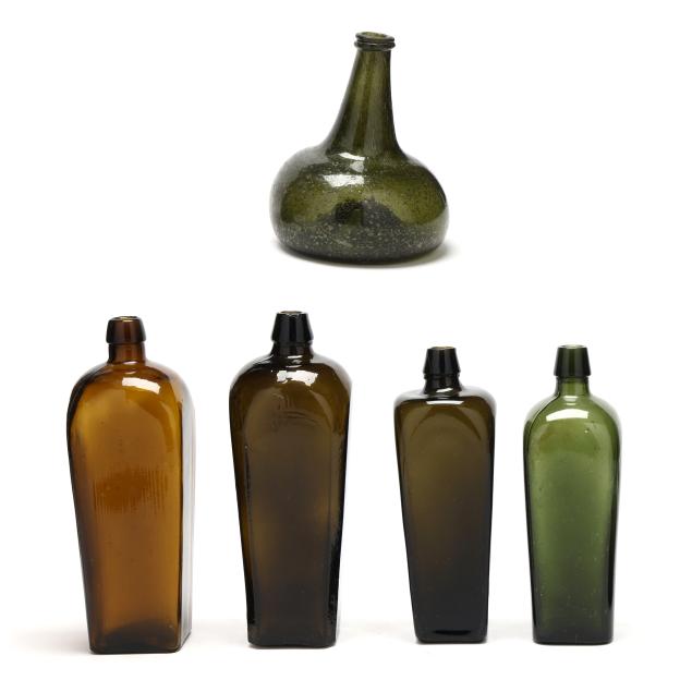 four-antique-glass-cellarette-bottles-and-an-onion-bottle