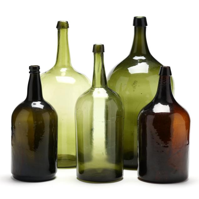 five-antique-glass-demijohn-bottles