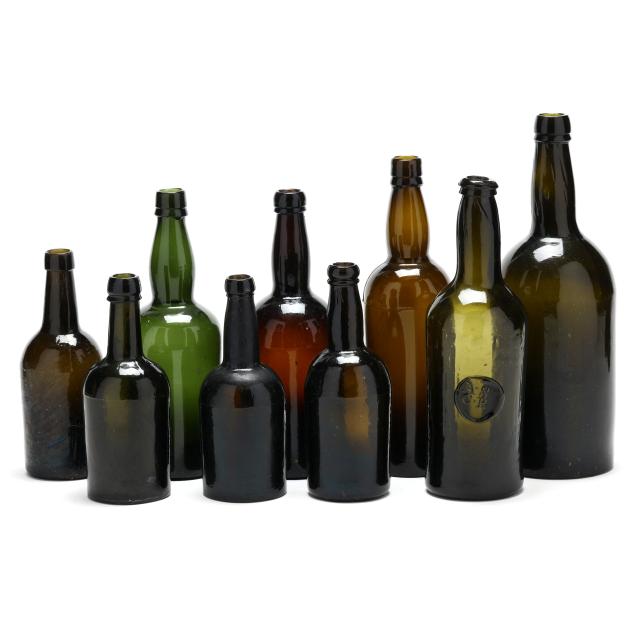 nine-antique-glass-beer-and-ale-bottles