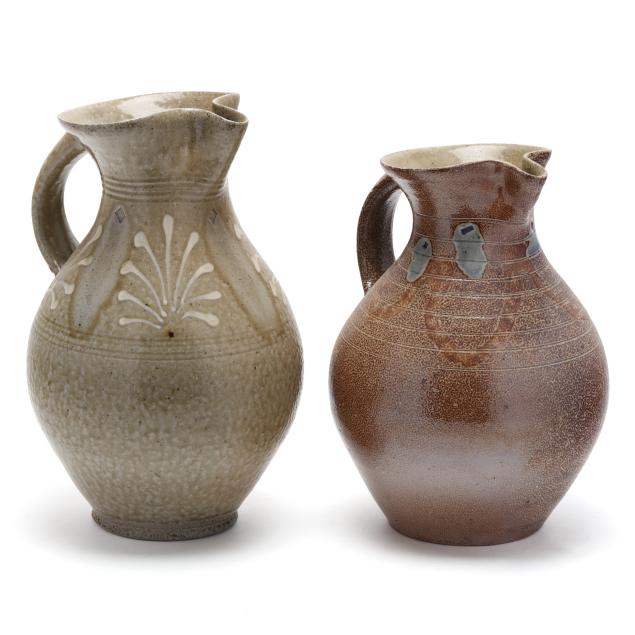 mark-hewitt-nc-b-1955-two-stoneware-pottery-pitchers