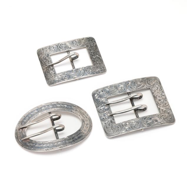 three-antique-silver-belt-buckles