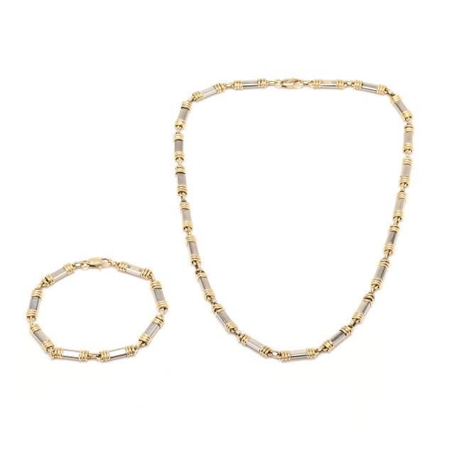 bi-color-gold-link-necklace-and-bracelet-set