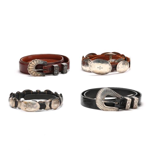 four-navajo-silver-mounted-leather-belts