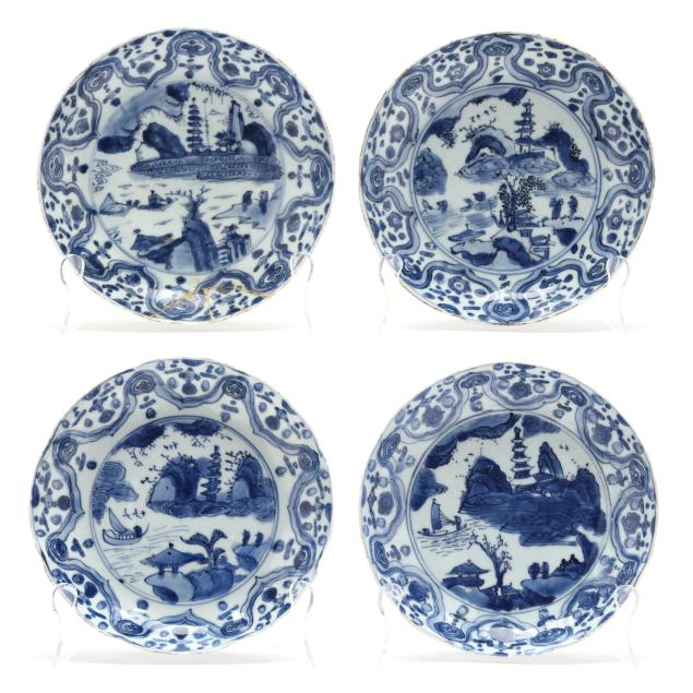 a-set-of-four-chinese-ming-blue-and-white-plates-with-landscape