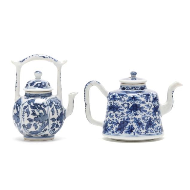 two-chinese-kangxi-blue-and-white-small-porcelain-teapots