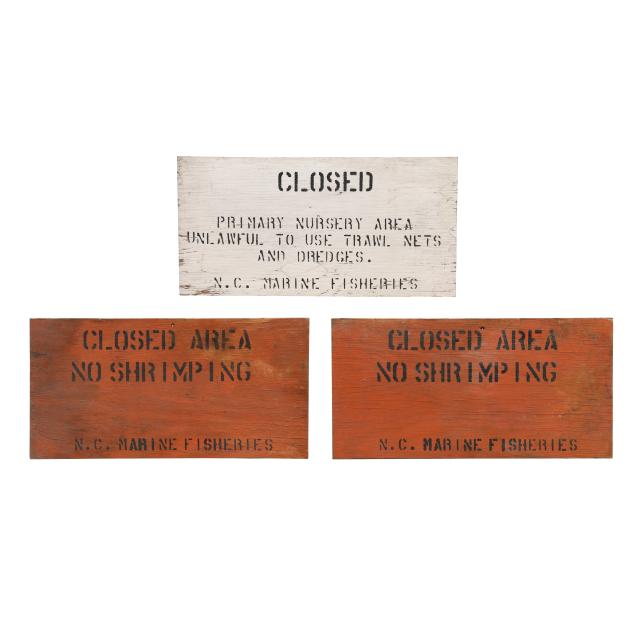three-vintage-nc-marine-fisheries-signs
