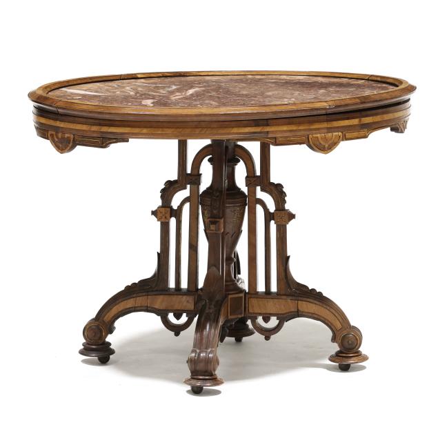attributed-r-j-horner-renaissance-revival-walnut-and-marble-top-center-table