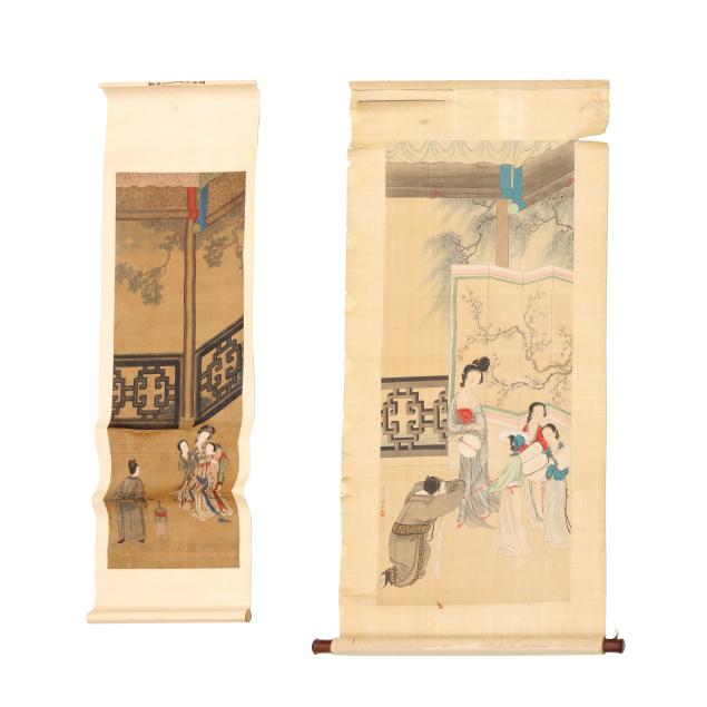 two-chinese-paintings-on-silk-of-noble-ladies-at-leisure