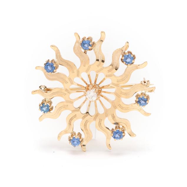 gold-sapphire-and-diamond-sun-brooch-pendant