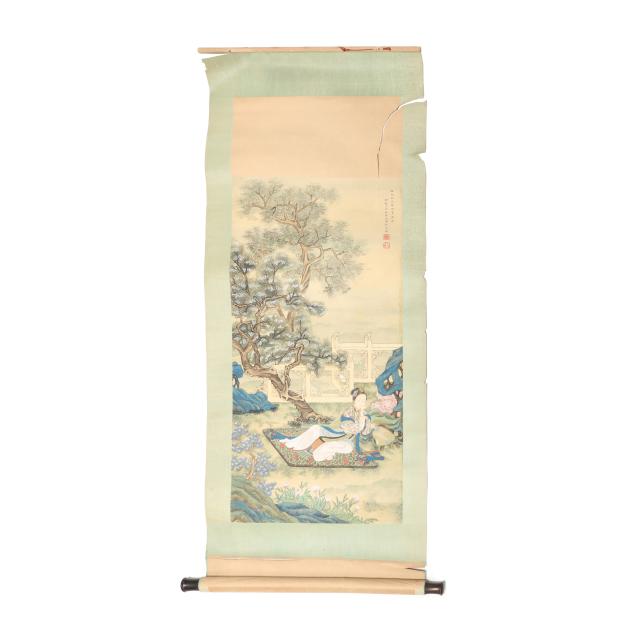 a-chinese-painting-of-a-lady-at-leisure-in-a-garden