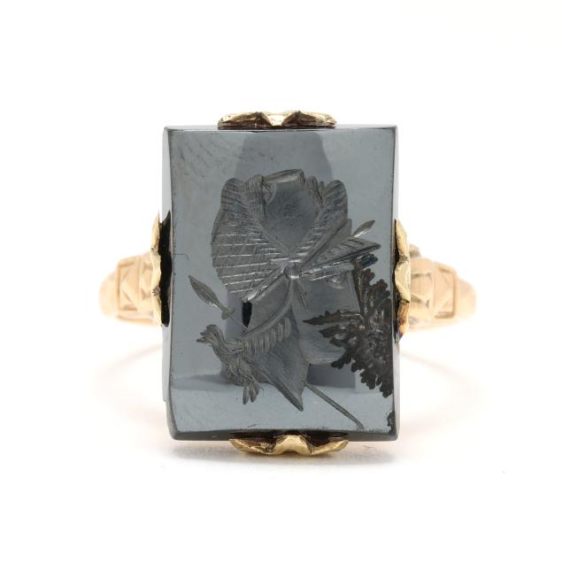 vintage-gold-and-hematite-intaglio-ring