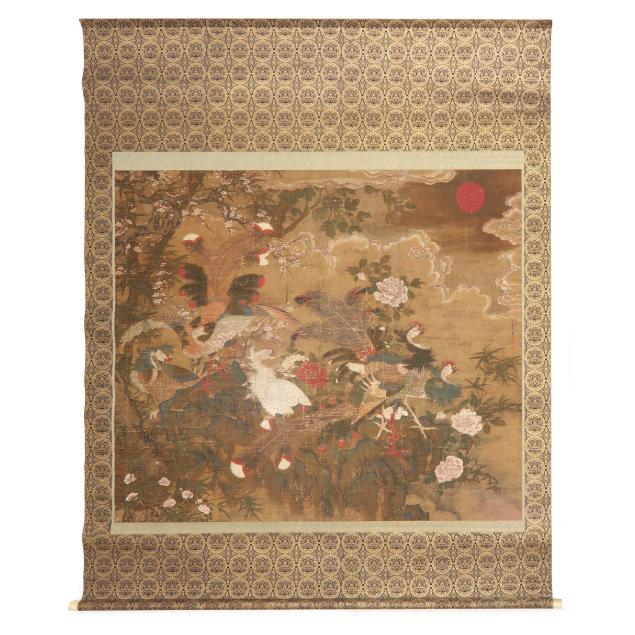 a-chinese-ming-dynasty-painting-of-five-phoenix-greeting-the-morning-sun