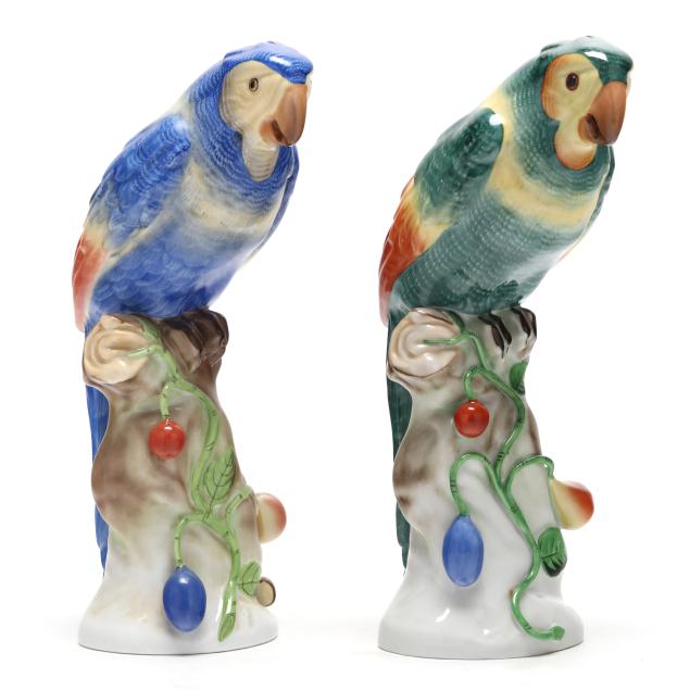 pair-of-herend-porcelain-parrots-on-branches