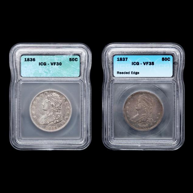 two-2-capped-bust-halves-1836-icg-vf30-and-1837-icg-vf35