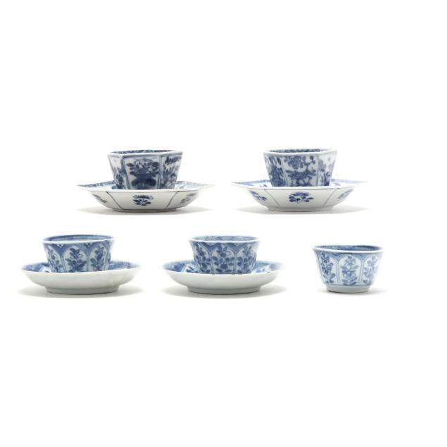 a-group-of-five-chinese-kangxi-blue-and-white-porcelain-tea-cups-and-saucers
