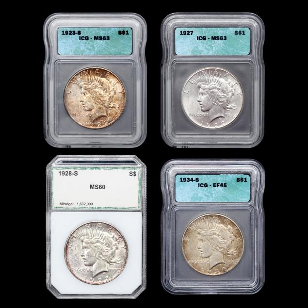 four-4-graded-peace-silver-dollars