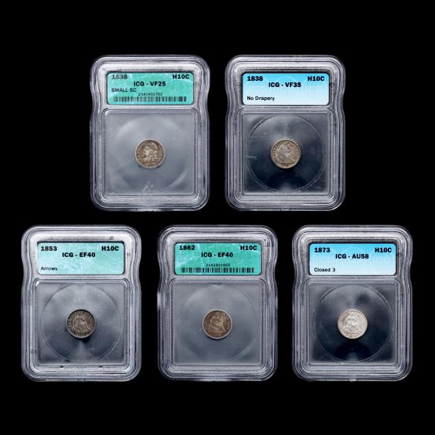 five-5-silver-half-dimes-graded-by-igc