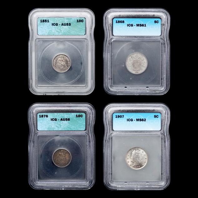 two-2-liberty-seated-dimes-a-shield-nickel-and-a-liberty-head-nickel