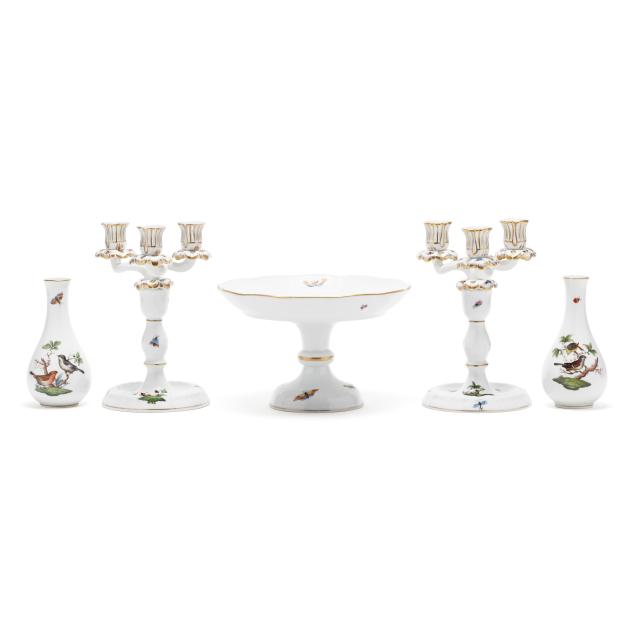 herend-assembled-i-rothschild-bird-i-porcelain-table-garniture-set
