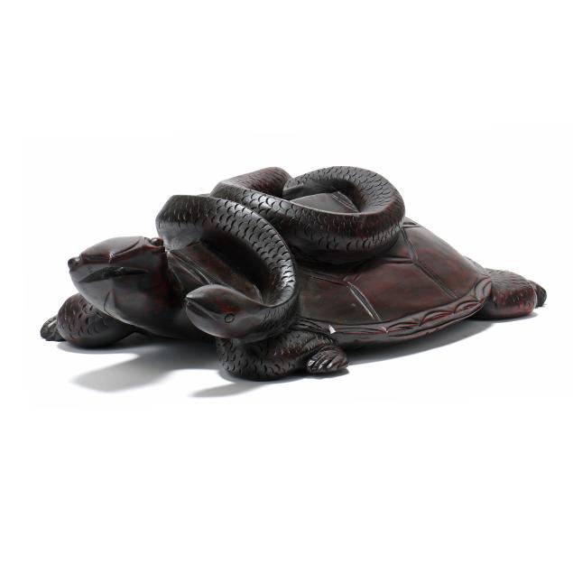 carved-mahogany-turtle-and-snake