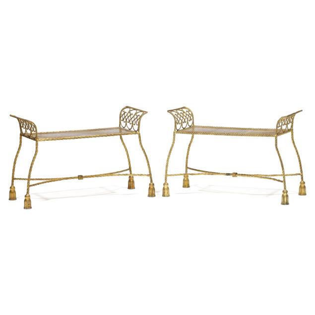 pair-of-hollywood-regency-style-gilt-metal-benches