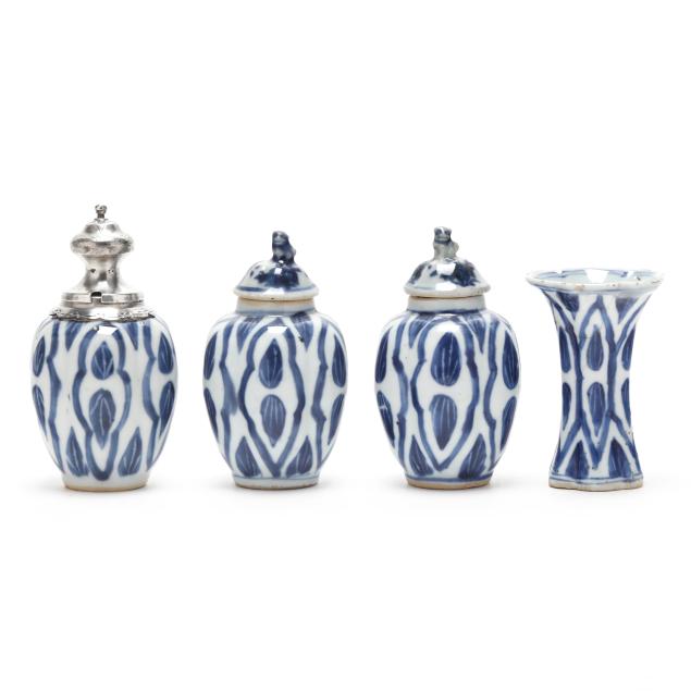 a-chinese-partial-miniature-mantle-set-of-export-blue-and-white-porcelain