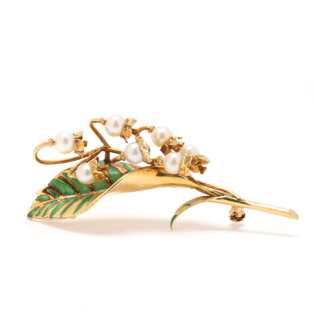 gold-pearl-and-enamel-lily-of-the-valley-motif-brooch-italy