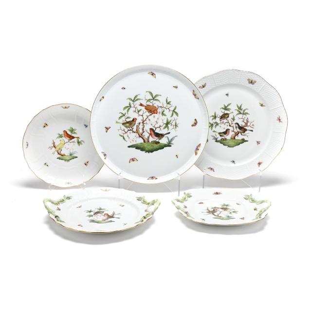 herend-five-i-rothschild-bird-i-porcelain-serving-dishes