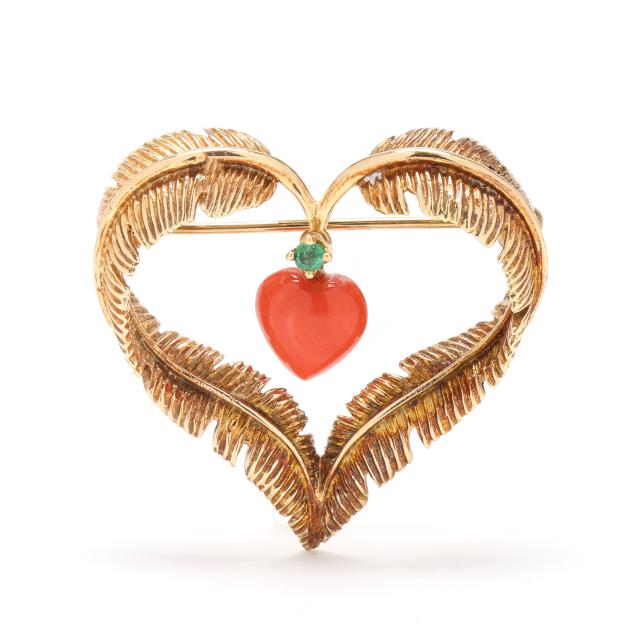 gold-coral-and-emerald-heart-brooch-pendant