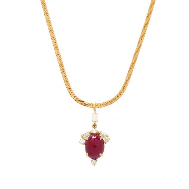 gold-ruby-and-diamond-pendant-with-gold-plated-herringbone-chain-necklace