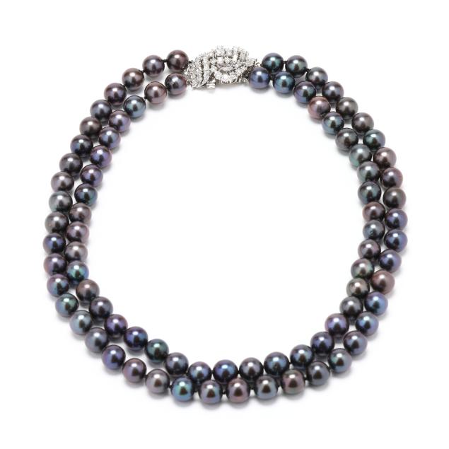 double-strand-tahitian-pearl-necklace-with-white-gold-and-diamond-clasp