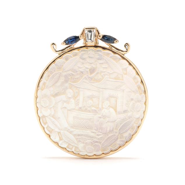 antique-mother-of-pearl-gaming-counter-in-a-gold-sapphire-and-diamond-mount