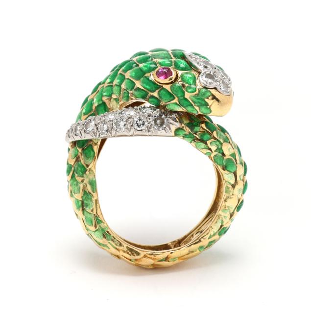gold-platinum-enamel-and-gem-set-snake-motif-ring-david-webb