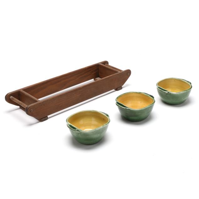 thomas-case-nc-1929-2014-three-pisgah-forest-dip-bowls-with-wood-rack