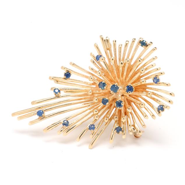 vintage-gold-and-sapphire-sunburst-brooch