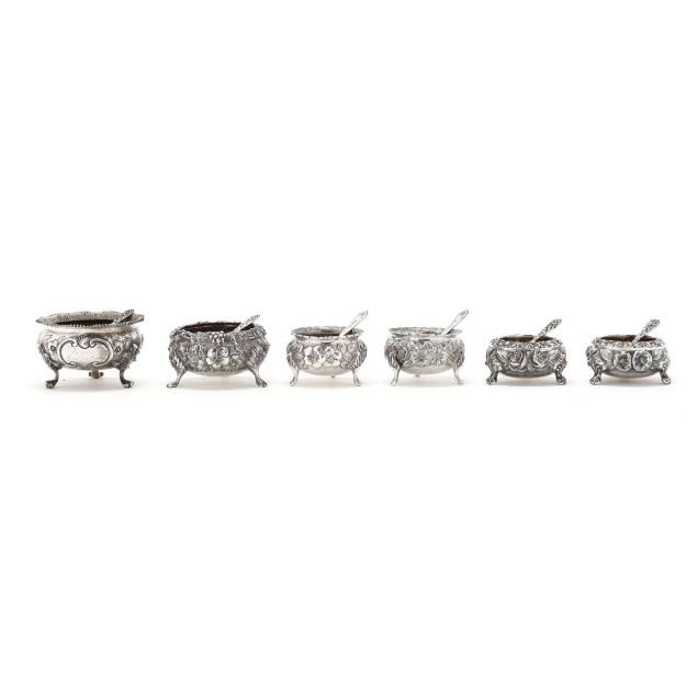 collection-of-six-repousse-silver-salt-cellars