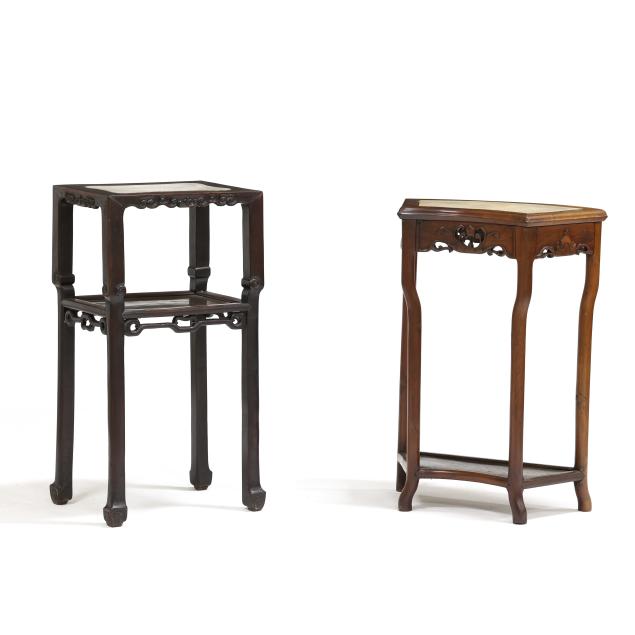 two-antique-chinese-hardwood-marble-top-stands