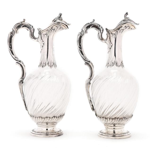 pair-of-french-silver-mounted-glass-wine-ewers