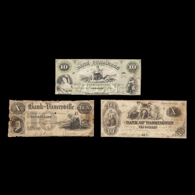 three-3-antebellum-north-carolina-ten-dollar-banknotes