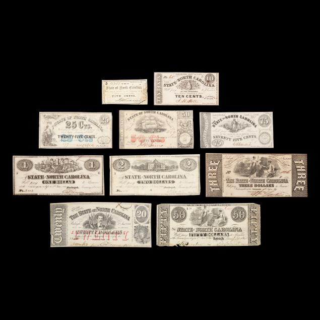 ten-10-different-state-of-north-carolina-banknotes