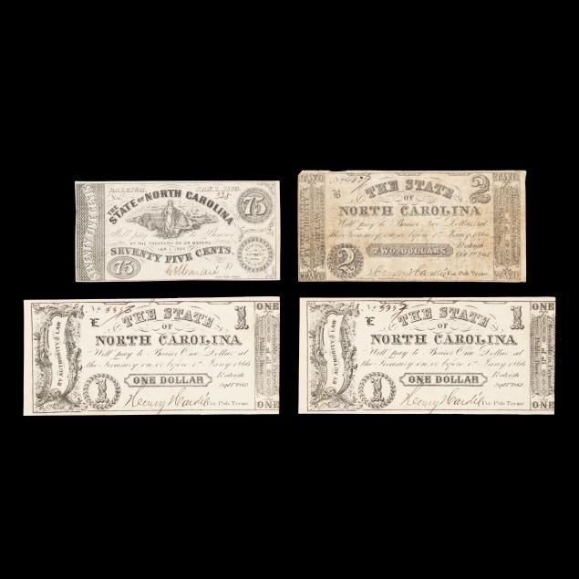 four-4-civil-war-era-state-of-north-carolina-banknotes