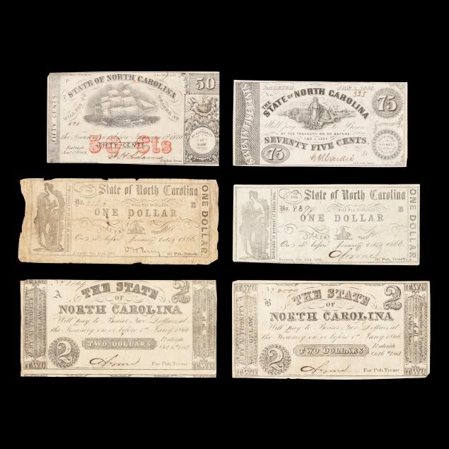six-6-state-of-north-carolina-civil-war-banknotes